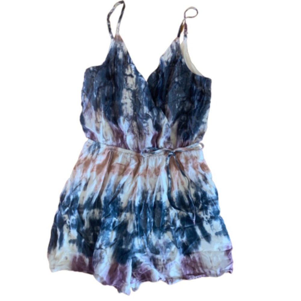 NWOT One Clothing tie dye blue purple romper